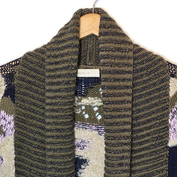 Anthropologie Sleeping on Snow Camo Print Cardigan Sweater Green Cream Cozy XS - Picture 5 of 16